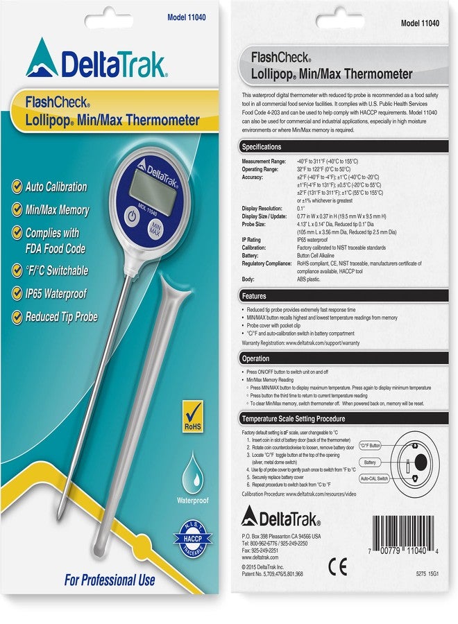 DELTATRAK USA 11040 Flash Check Lollipop Min/Max Auto-Cal Thermometer with Reduced Tip Probe - Image 3